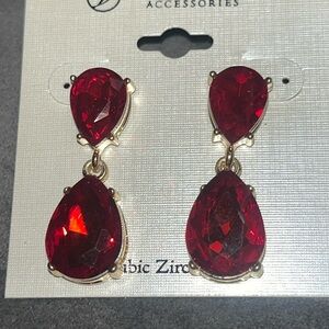 VERSONA RED CUBIC ZIRCONIA EARRINGS new on card